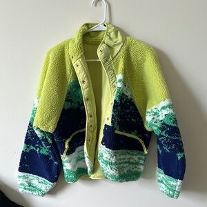 FP Movement Green and Blue Puffer Jacket with Unique Design